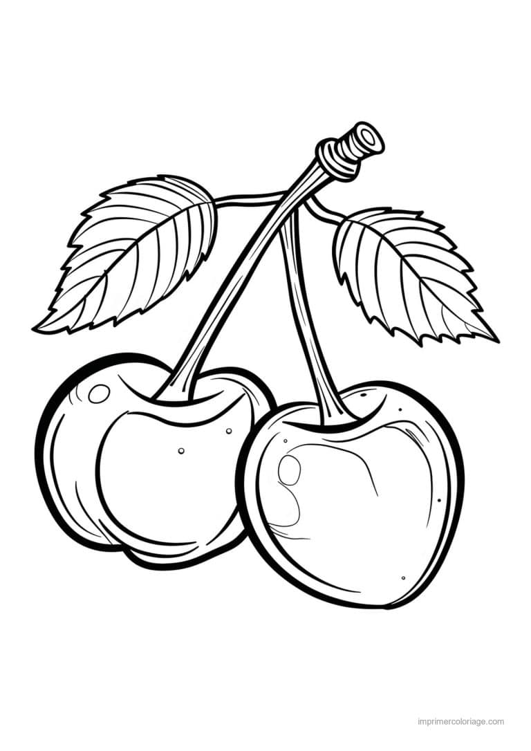 coloriage cerise cerises et leurs feuilles 161 - dessin gratuit &agrave; imprimer