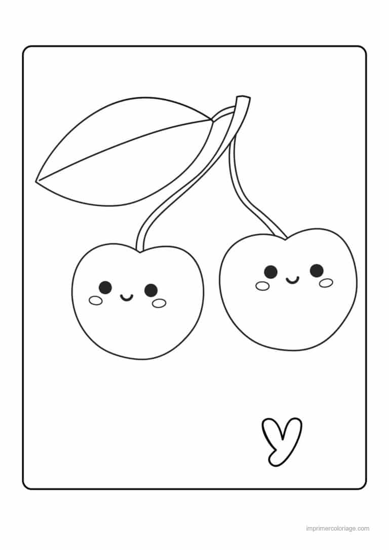 coloriage cerise deux cerises kawaii 2 - dessin gratuit &agrave; imprimer