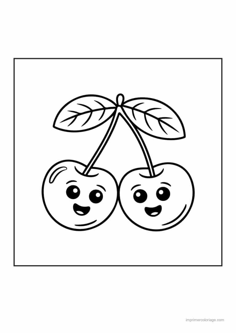 coloriage cerise deux cerises kawaii - dessin gratuit &agrave; imprimer