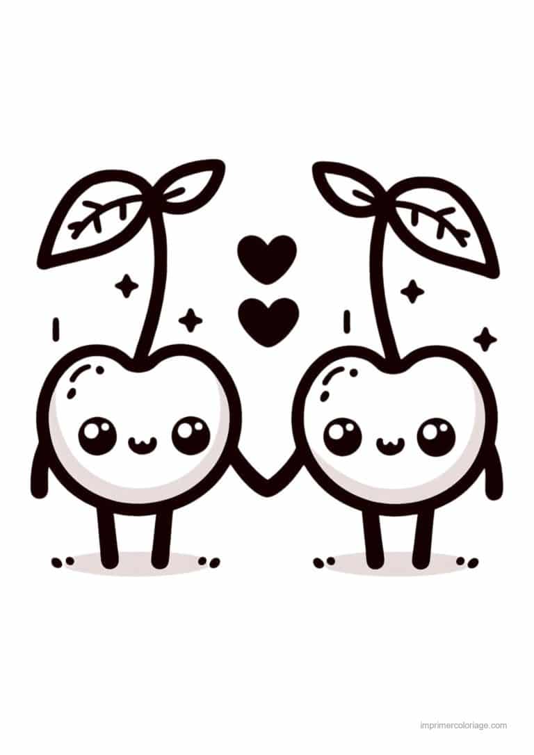coloriage cerise deux cerises kawaii amoureuses 2 - dessin gratuit &agrave; imprimer