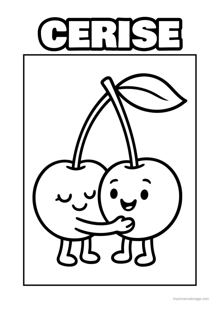 coloriage cerise deux cerises kawaii complices - dessin gratuit &agrave; imprimer