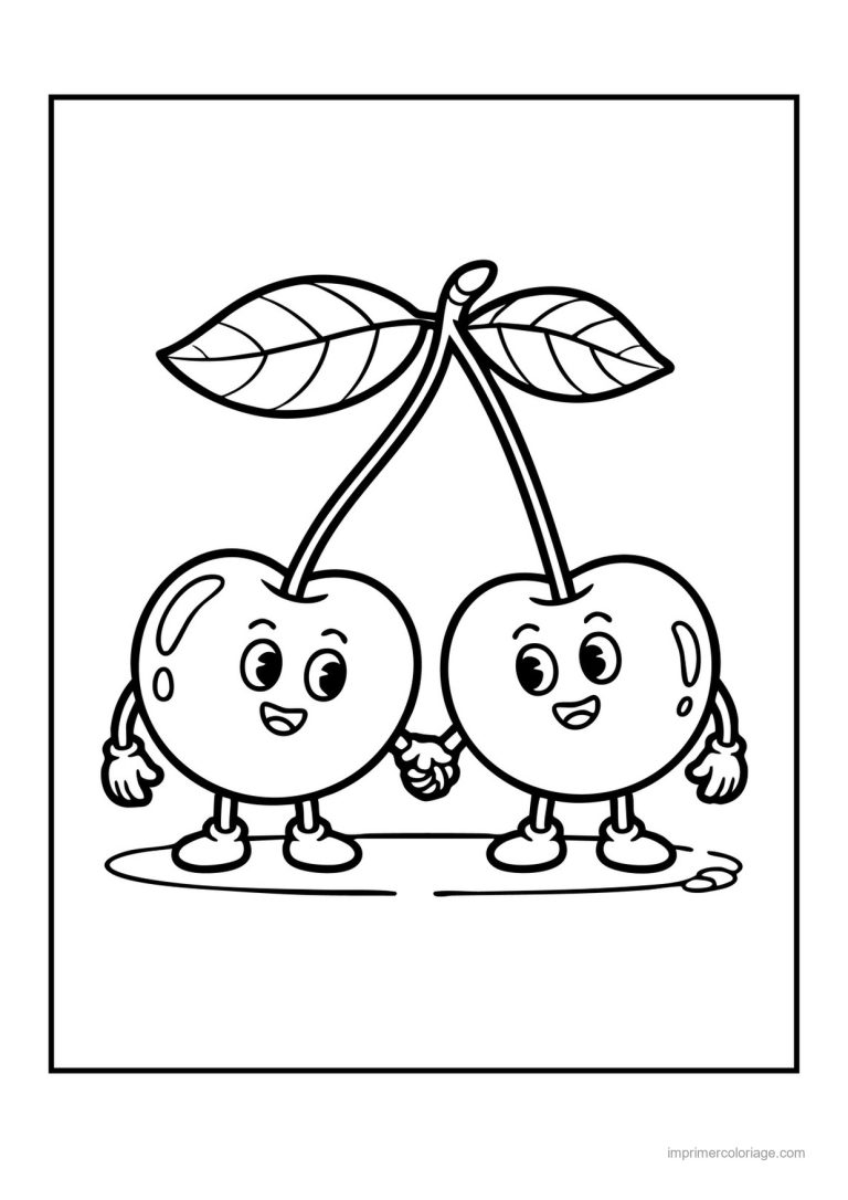 coloriage cerise deux cerises kawaii en baskets - dessin gratuit &agrave; imprimer