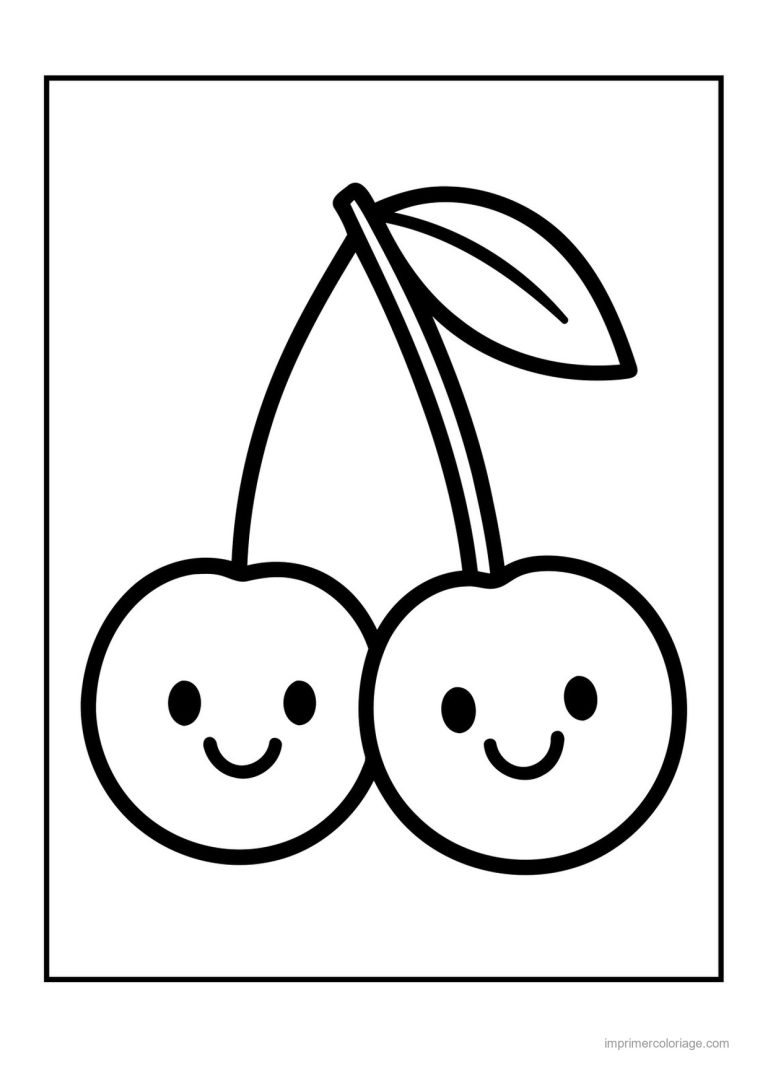coloriage cerise deux cerises kawaii souriantes - dessin gratuit &agrave; imprimer