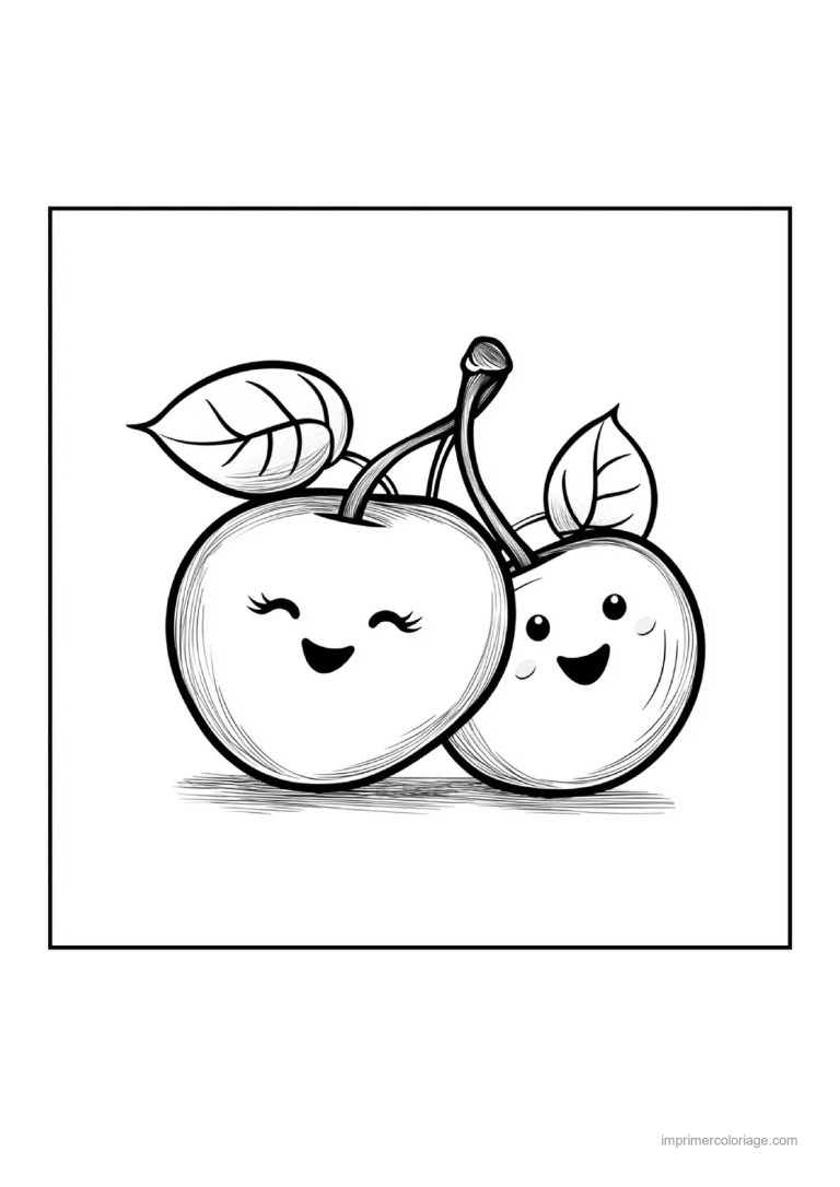 coloriage cerise deux cerises souriantes - dessin gratuit &agrave; imprimer