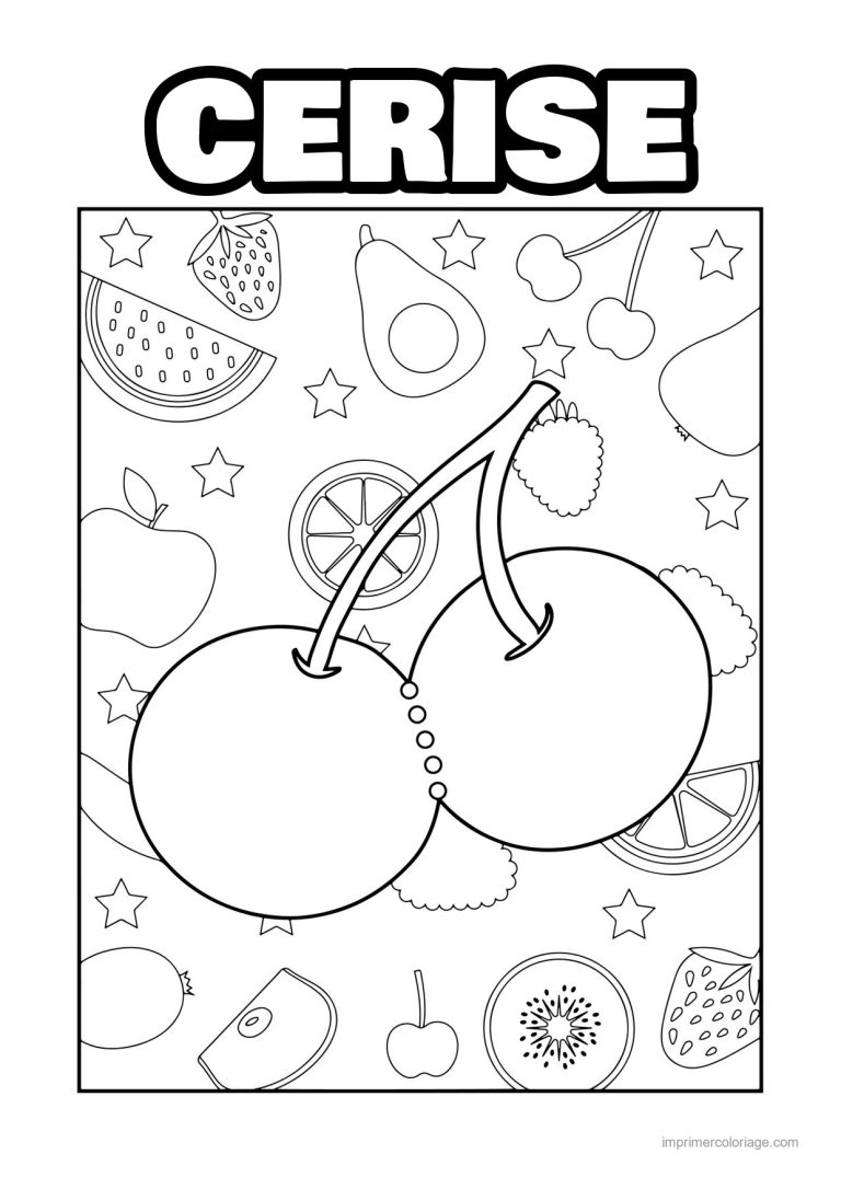 coloriage cerise deux cerises sur fond motif - dessin gratuit &agrave; imprimer