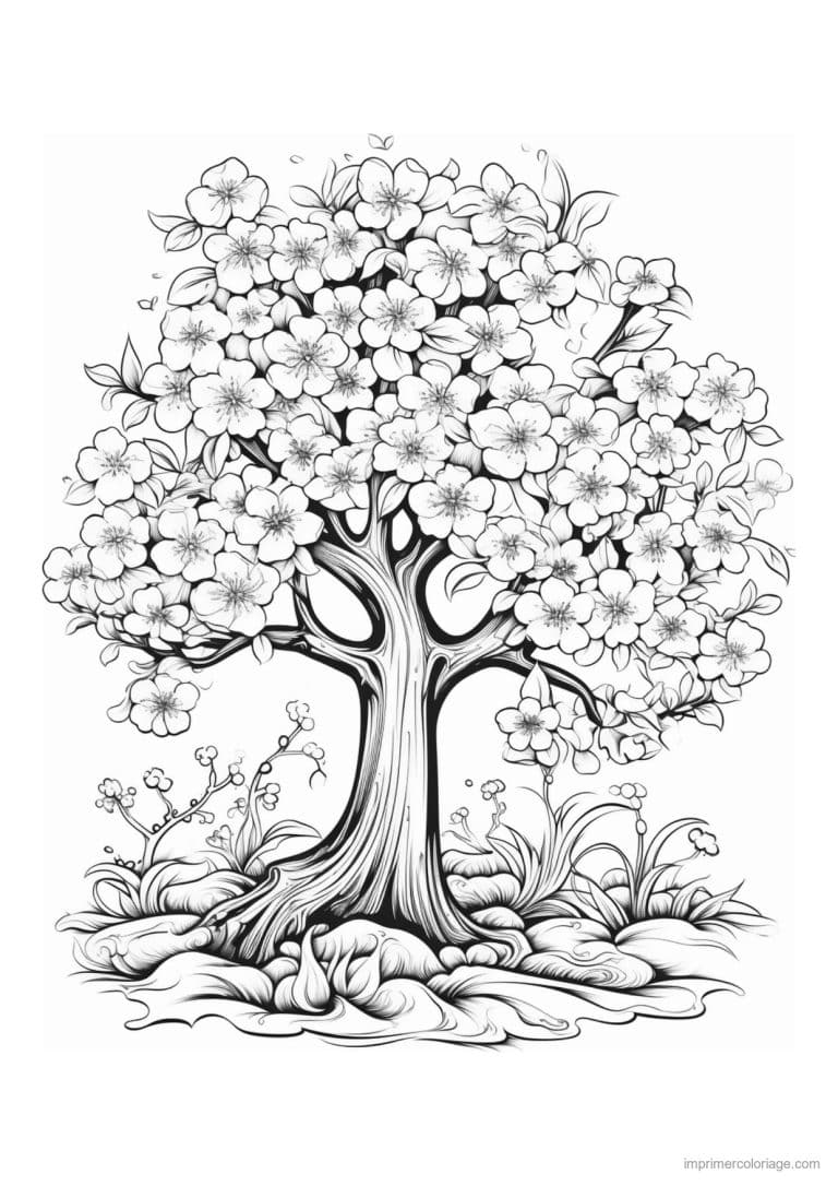 coloriage cerisier en fleurs - dessin gratuit &agrave; imprimer