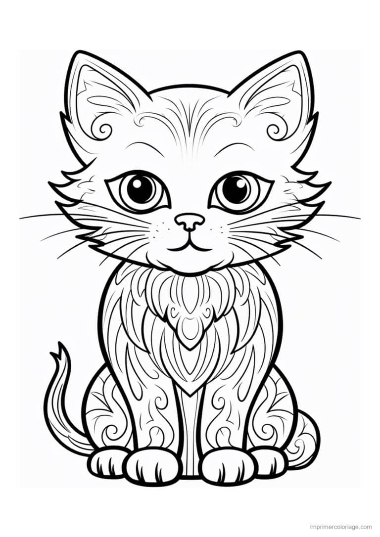 coloriage chat arabesques sur le pelage - dessin gratuit &agrave; imprimer