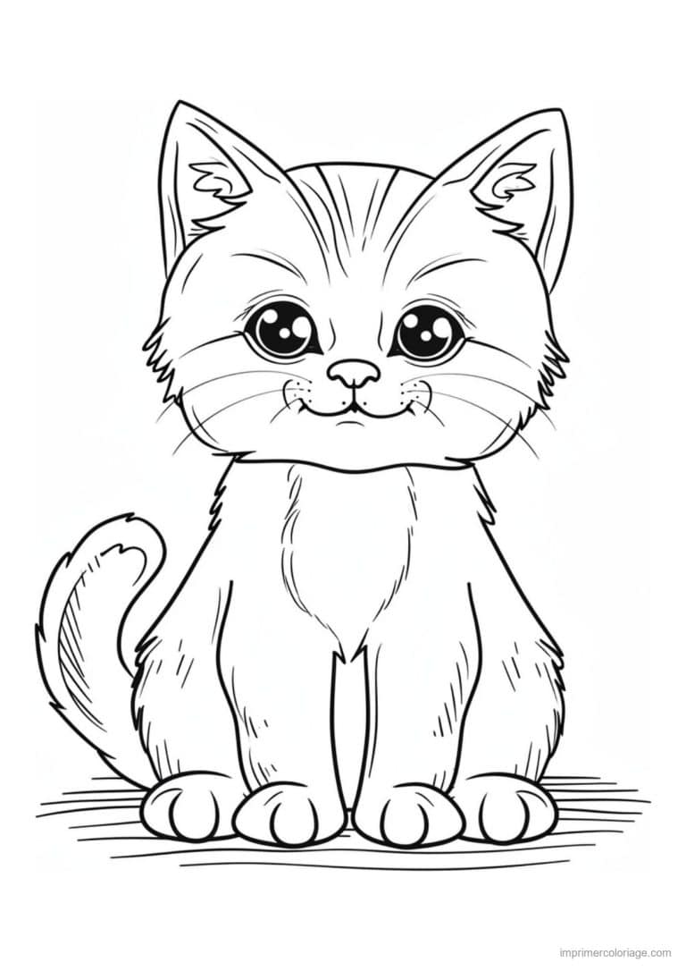 coloriage chat assis queue relevee - dessin gratuit &agrave; imprimer