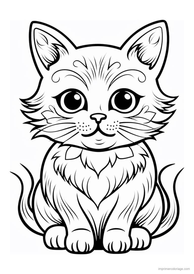 coloriage chat coeur sur le poitrail - dessin gratuit &agrave; imprimer