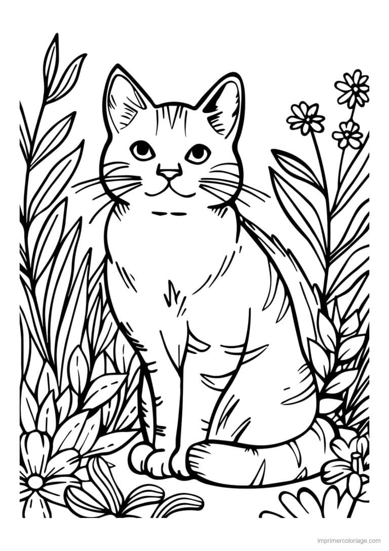 coloriage chat dans les herbes hautes - dessin gratuit &agrave; imprimer