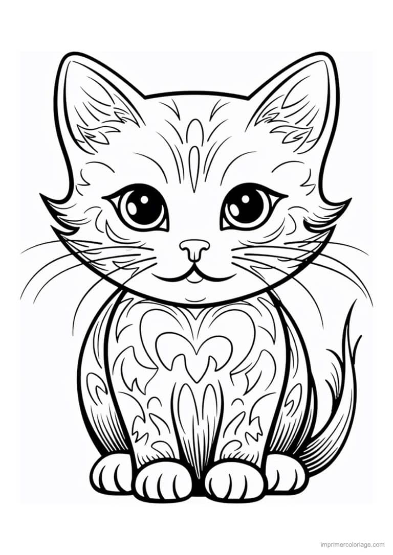 coloriage chat motifs en coeur - dessin gratuit &agrave; imprimer