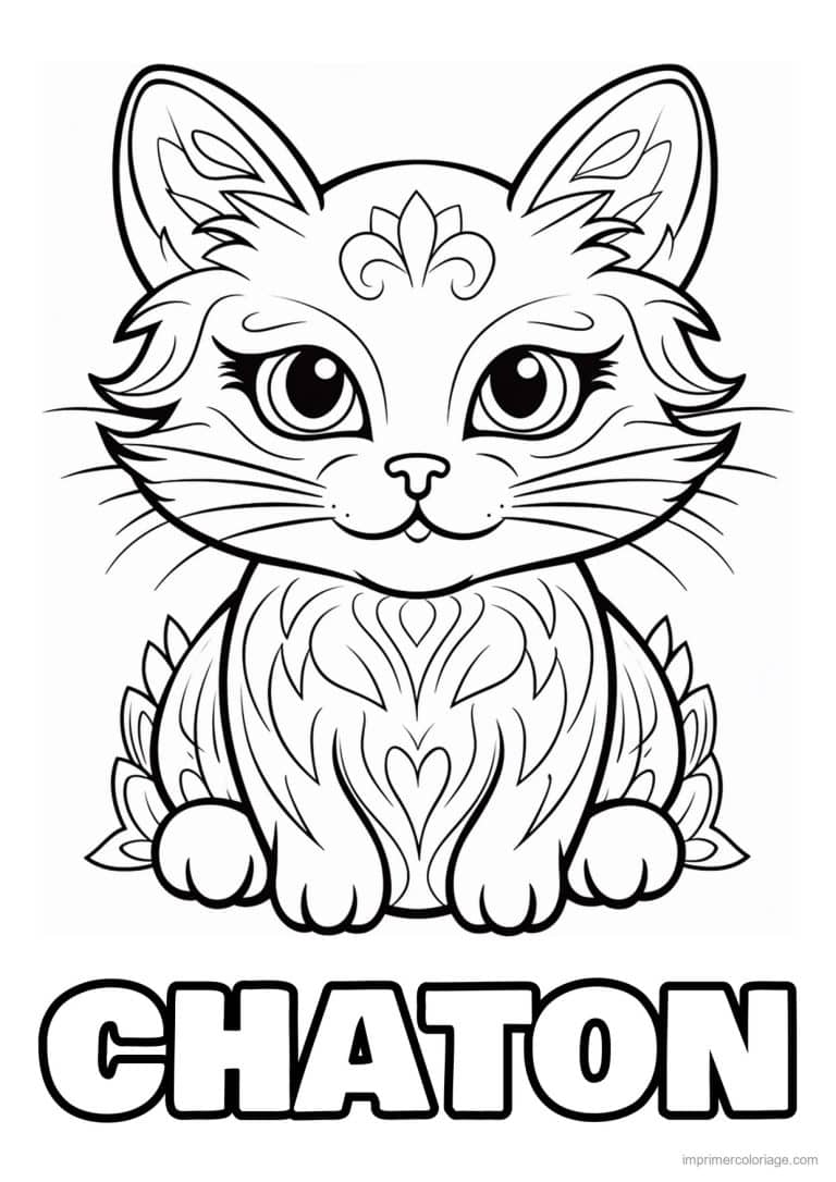 coloriage chat orne de volutes - dessin gratuit &agrave; imprimer