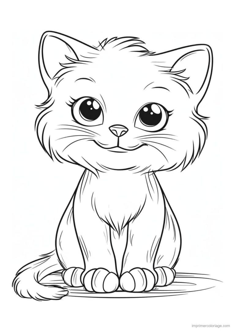 coloriage chat poil long assis - dessin gratuit &agrave; imprimer