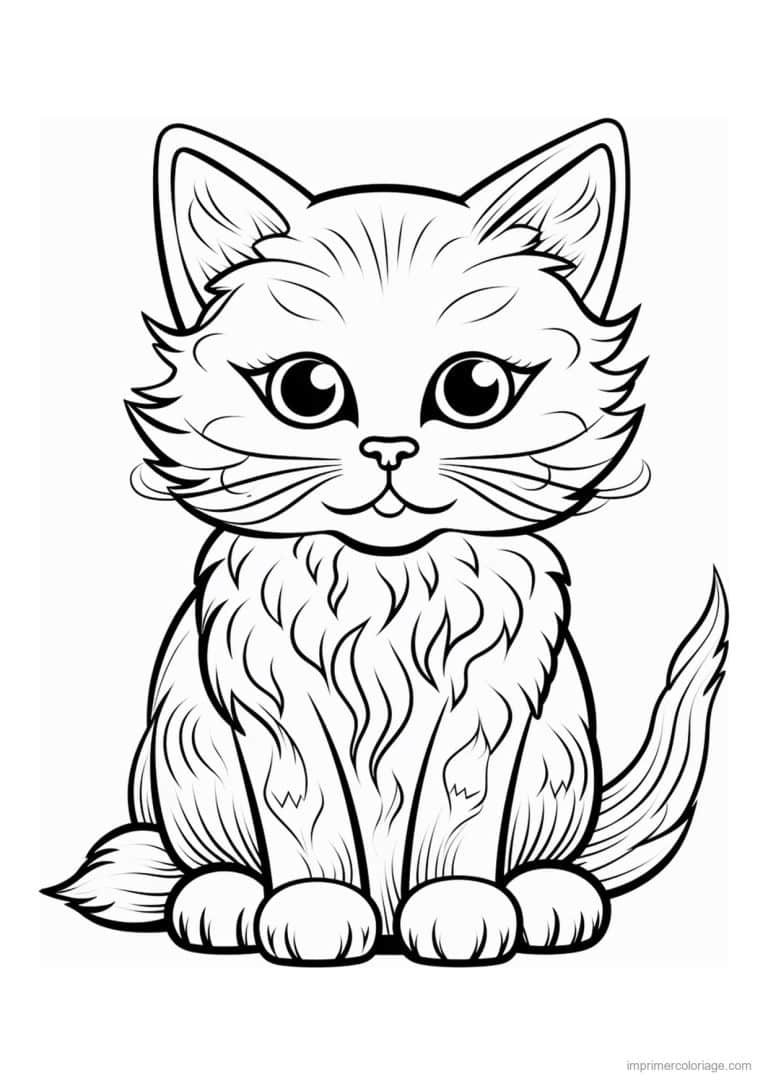 coloriage chat poil long grande queue - dessin gratuit &agrave; imprimer