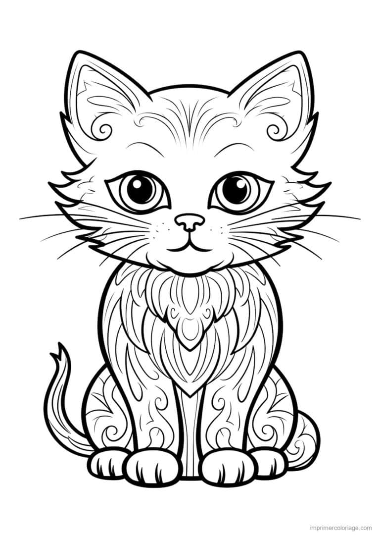 coloriage chat volutes et boucles - dessin gratuit &agrave; imprimer