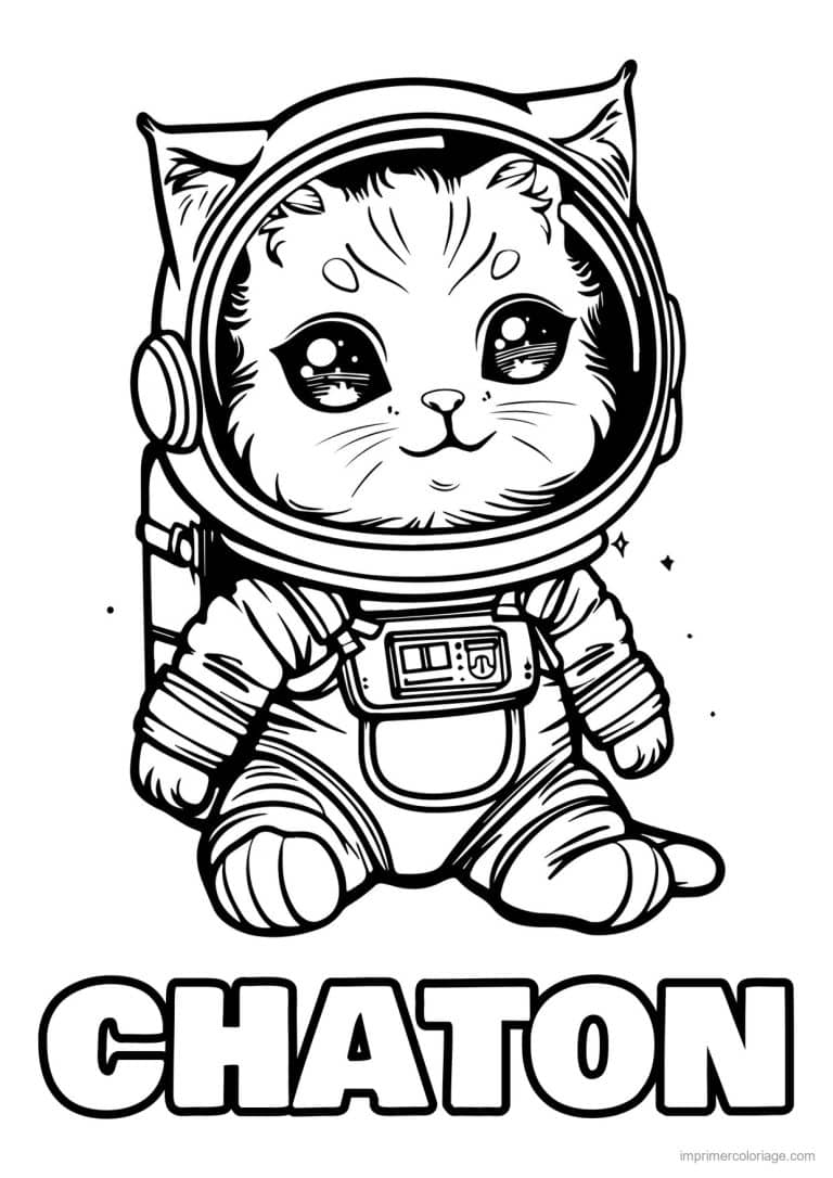 coloriage chaton astronaute - dessin gratuit &agrave; imprimer