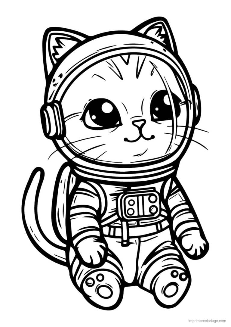 coloriage chaton cosmonaute casque - dessin gratuit &agrave; imprimer