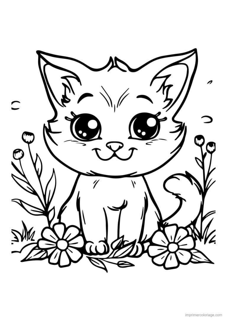 coloriage chaton entre les fleurs - dessin gratuit &agrave; imprimer
