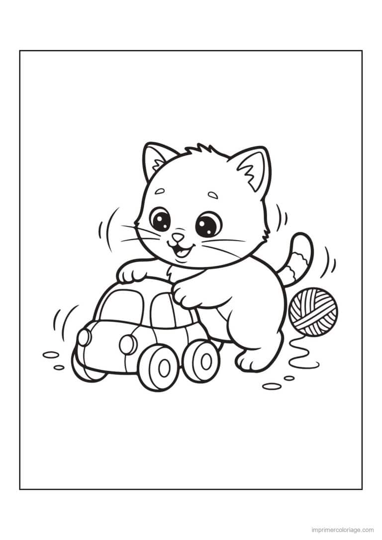 coloriage chaton et sa petite voiture - dessin gratuit &agrave; imprimer