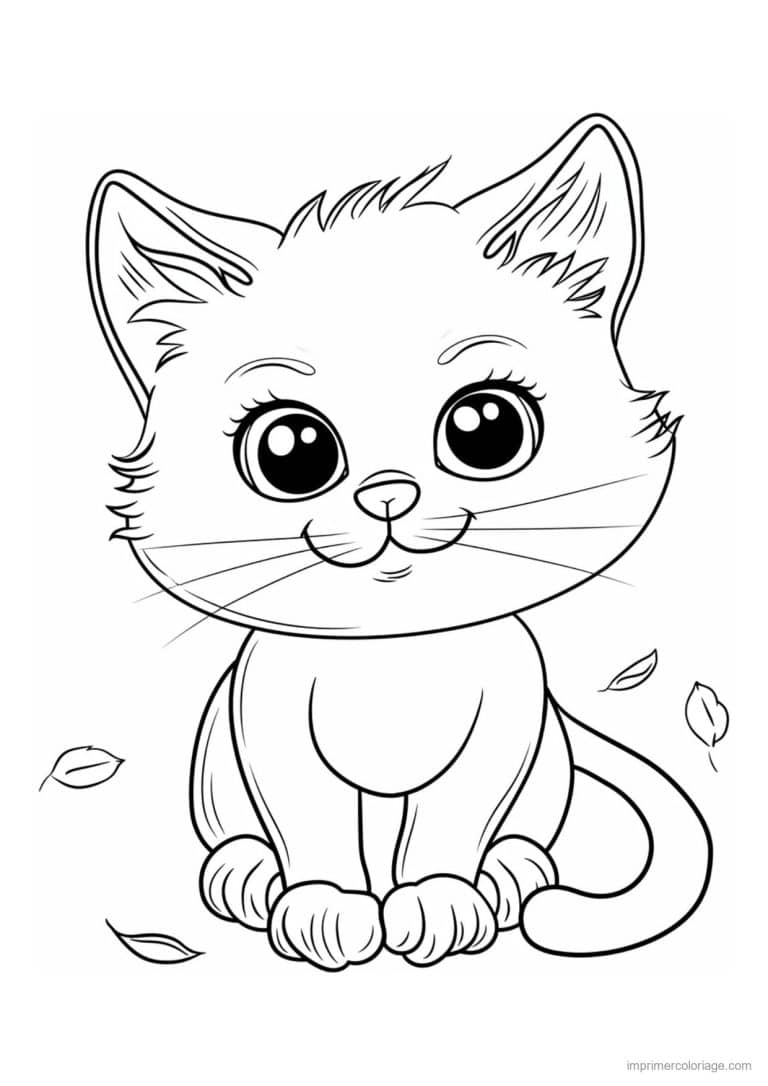 coloriage chaton feuilles qui tombent - dessin gratuit &agrave; imprimer
