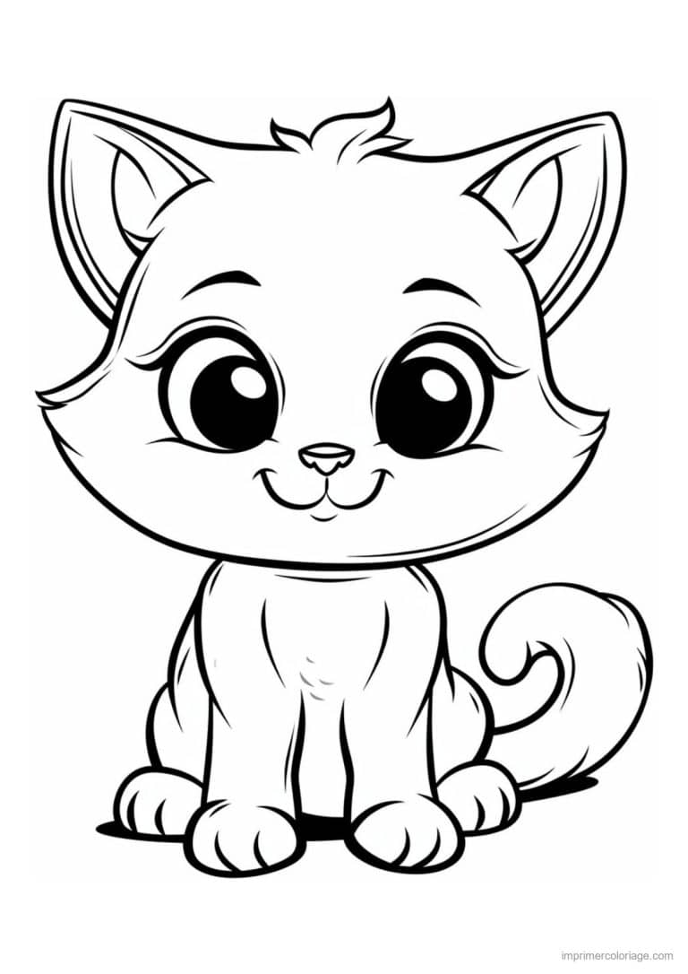 coloriage chaton grands yeux kawai - dessin gratuit &agrave; imprimer