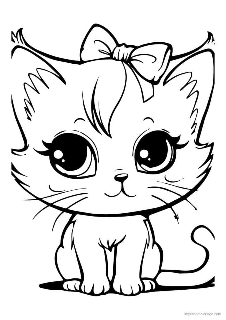 coloriage chaton gros noeud kawai - dessin gratuit &agrave; imprimer