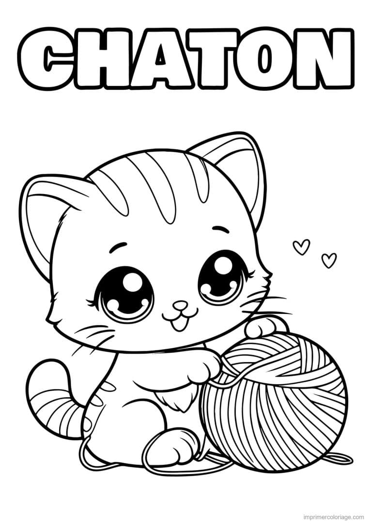 coloriage chaton joue avec une pelote - dessin gratuit &agrave; imprimer