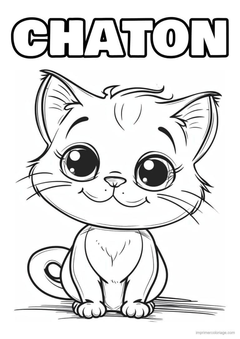 coloriage chaton kawai tout simple - dessin gratuit &agrave; imprimer