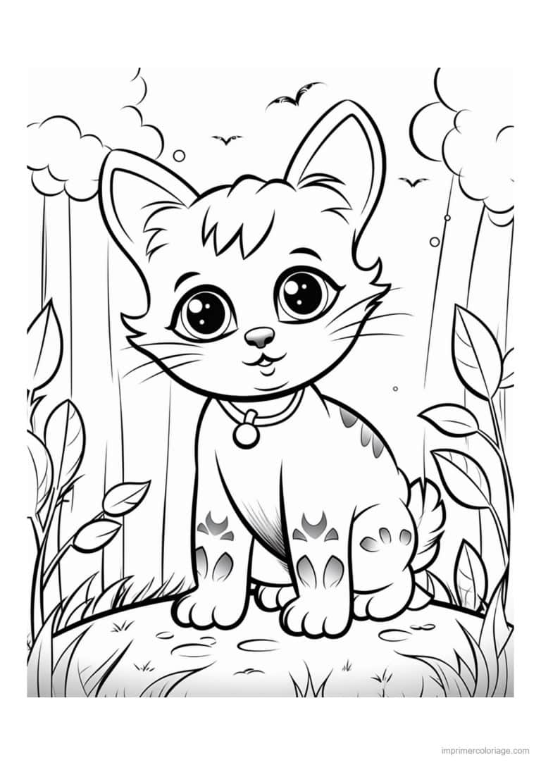 coloriage chaton medaillon en foret - dessin gratuit &agrave; imprimer