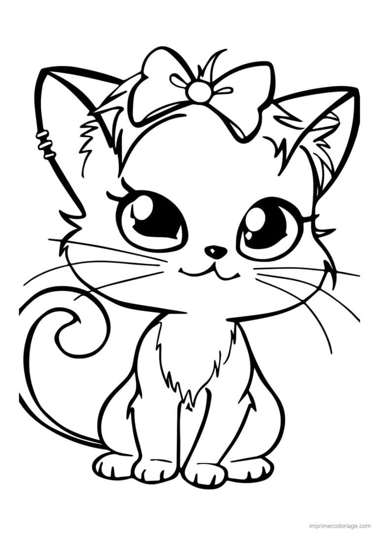 coloriage chaton noeud dans les cheveux - dessin gratuit &agrave; imprimer
