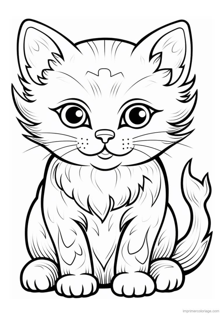 coloriage chaton oreilles touffues - dessin gratuit &agrave; imprimer