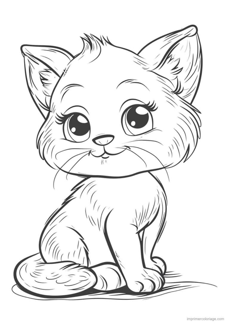 coloriage chaton pelage doux assis - dessin gratuit &agrave; imprimer