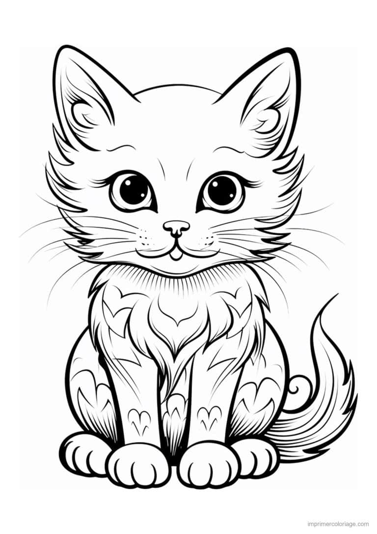 coloriage chaton petits coeurs - dessin gratuit &agrave; imprimer