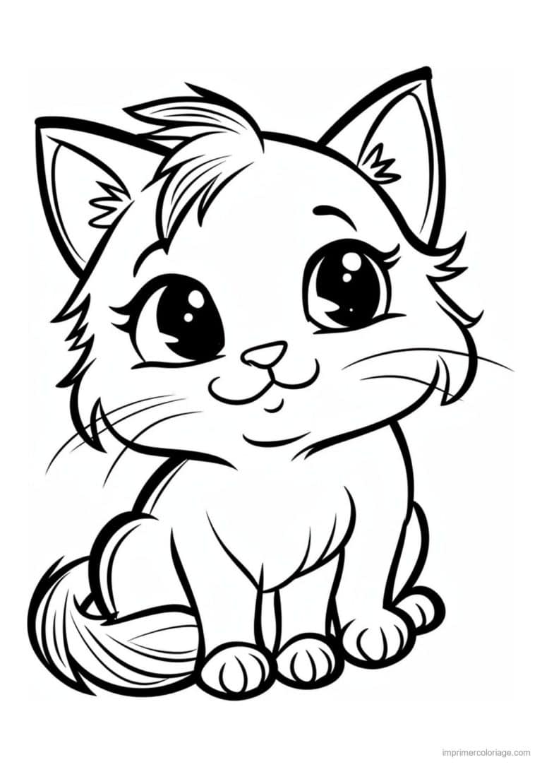 coloriage chaton poil long queue touffue - dessin gratuit &agrave; imprimer