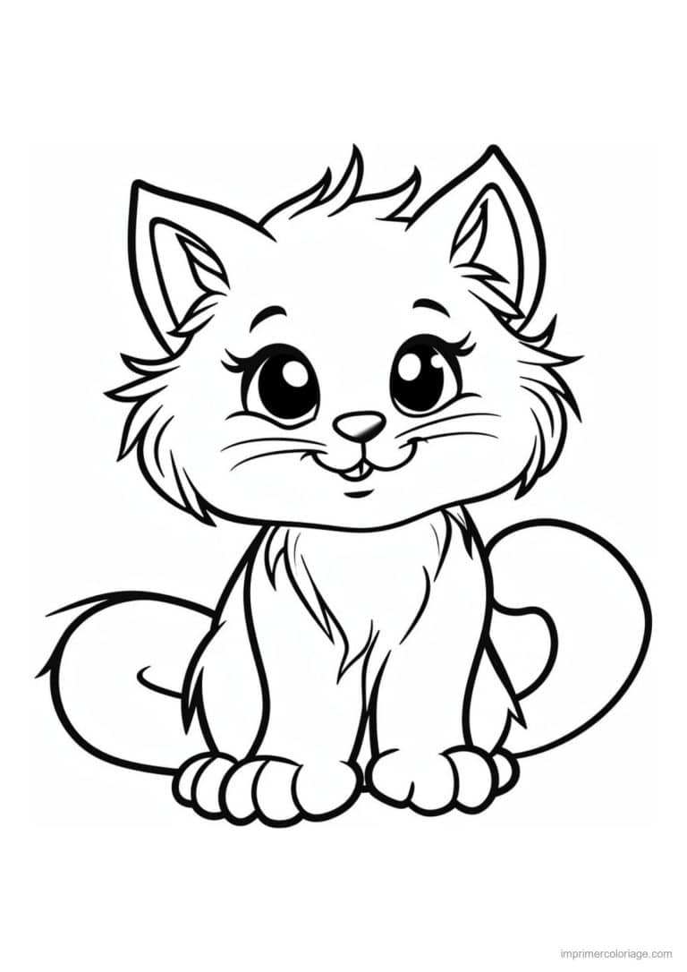 coloriage chaton queue en boucle - dessin gratuit &agrave; imprimer