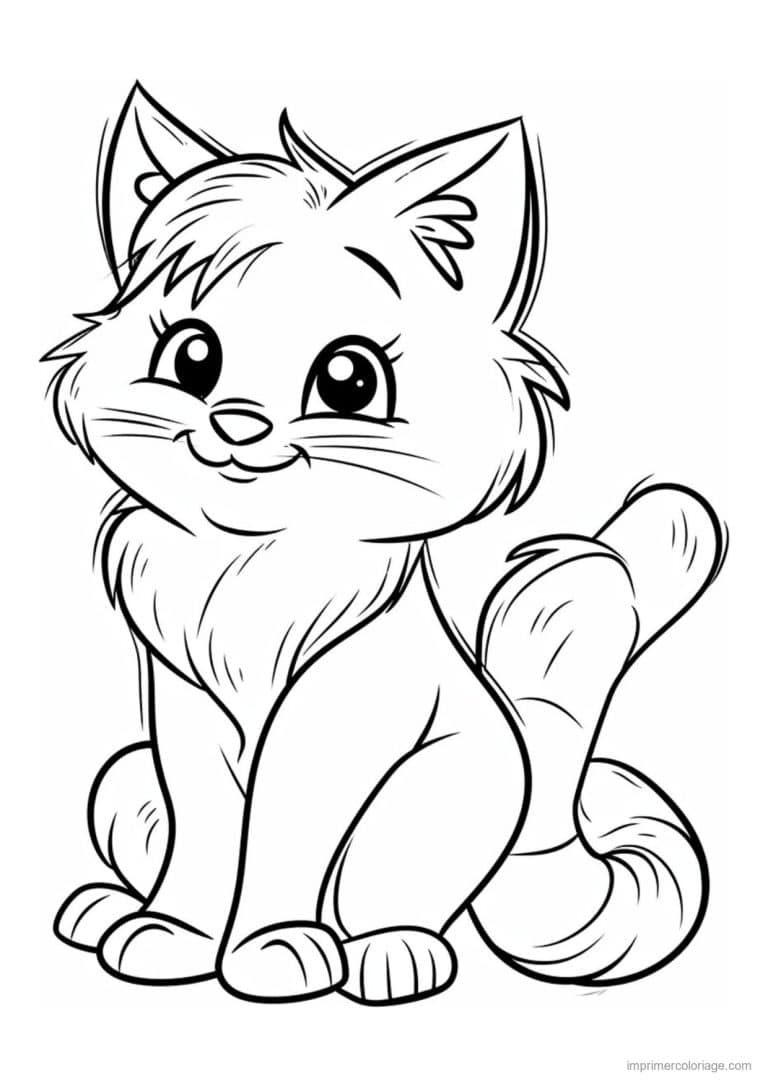 coloriage chaton queue enroulee - dessin gratuit &agrave; imprimer