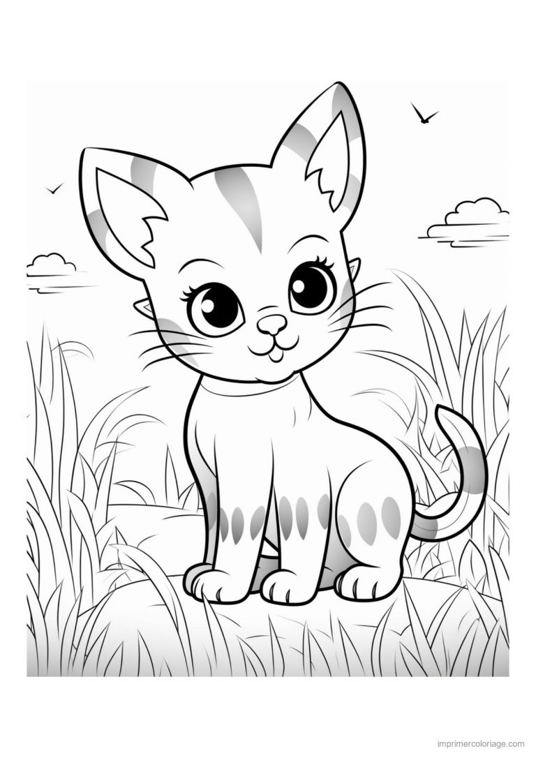 coloriage chaton queue rayee prairie - dessin gratuit &agrave; imprimer