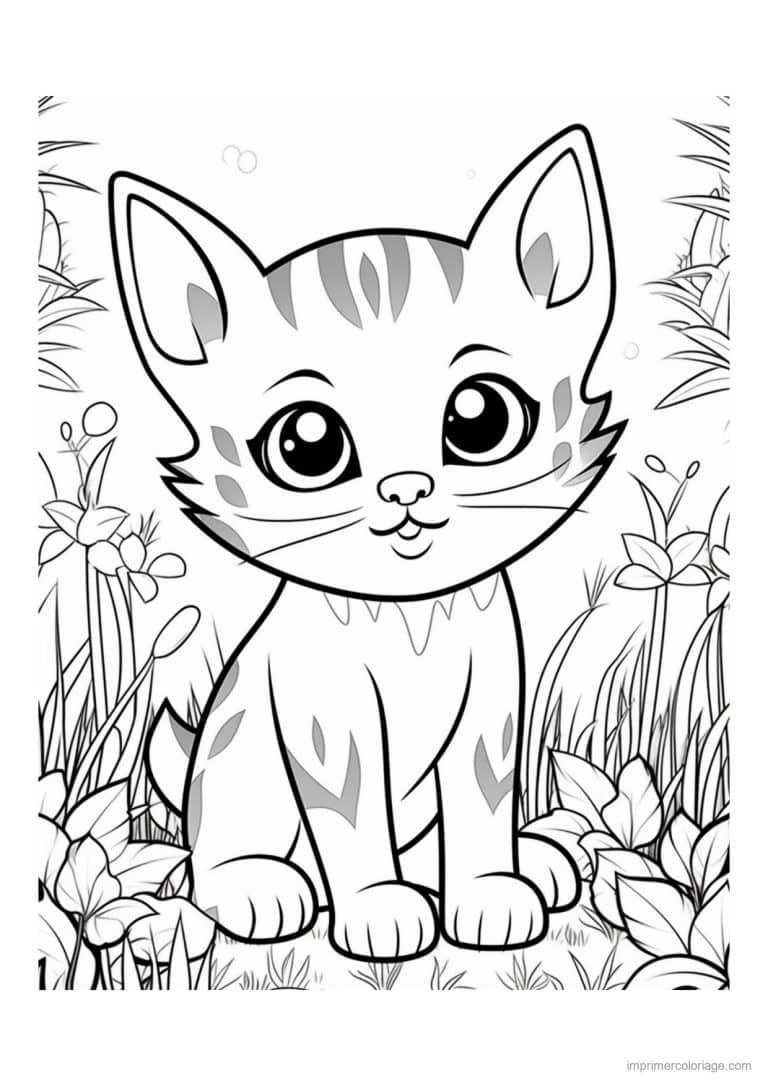coloriage chaton raye hautes herbes - dessin gratuit &agrave; imprimer