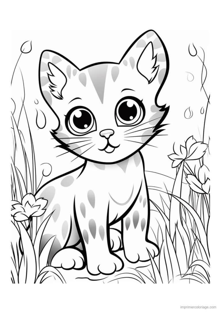coloriage chaton tachete sous la pluie - dessin gratuit &agrave; imprimer