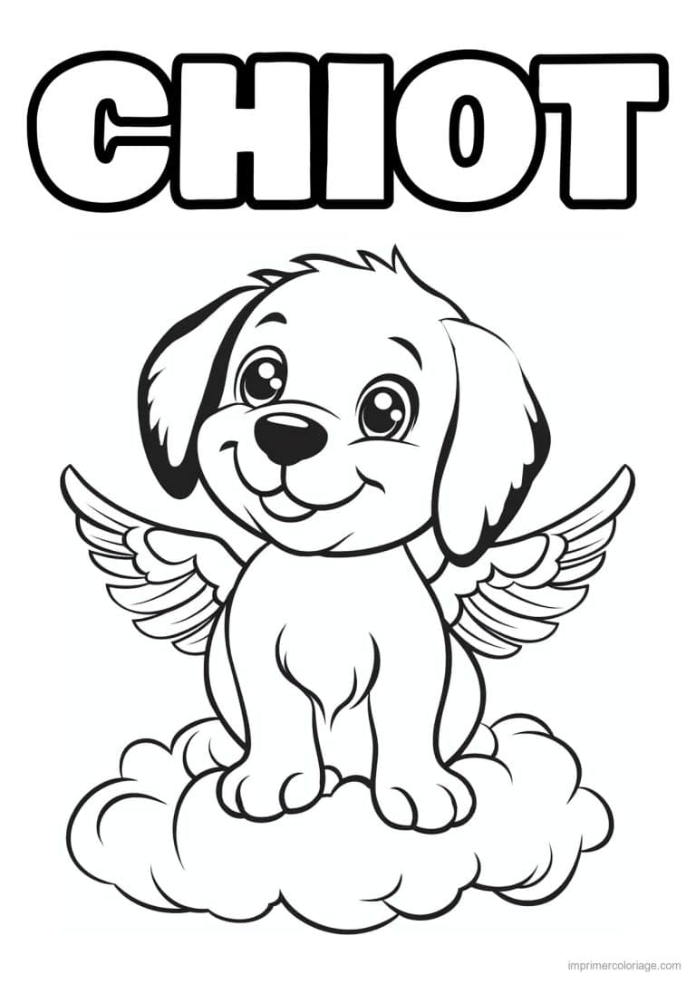 coloriage chiot ange ailes deployees - dessin gratuit &agrave; imprimer