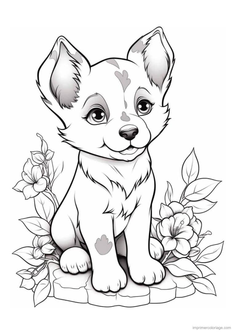 coloriage chiot assis sur les paves - dessin gratuit &agrave; imprimer
