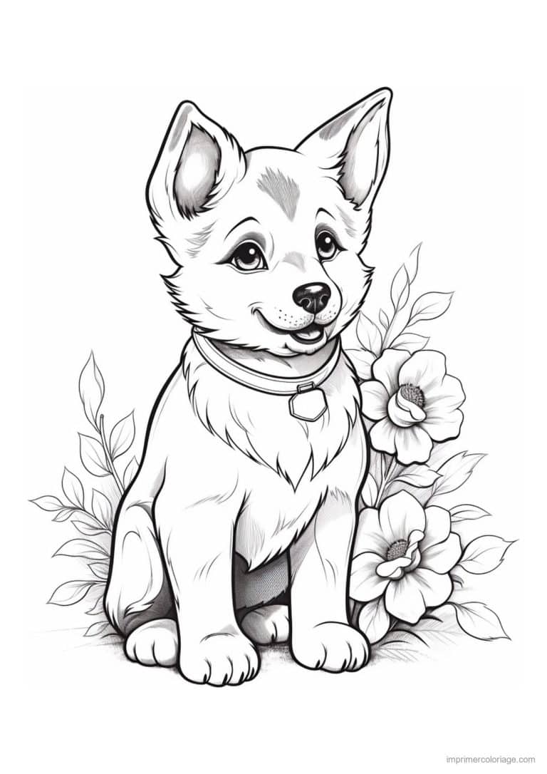 coloriage chiot berger collier medaille - dessin gratuit &agrave; imprimer