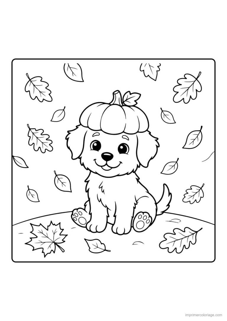 coloriage chiot chapeau citrouille - dessin gratuit &agrave; imprimer