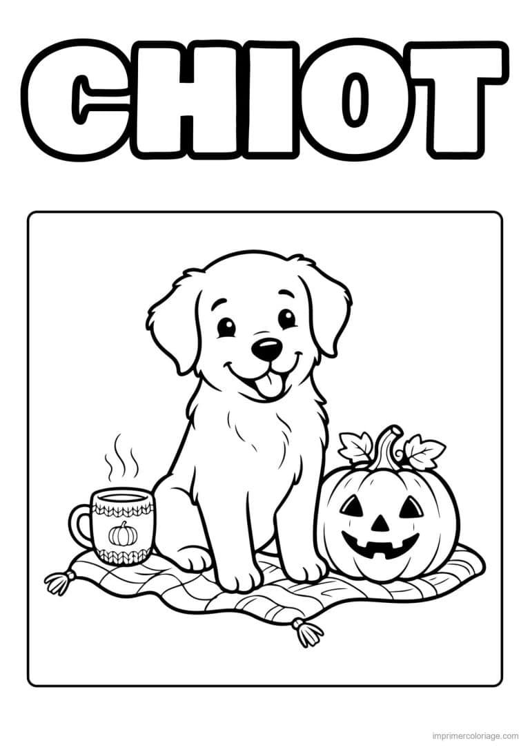 coloriage chiot chocolat chaud citrouille - dessin gratuit &agrave; imprimer