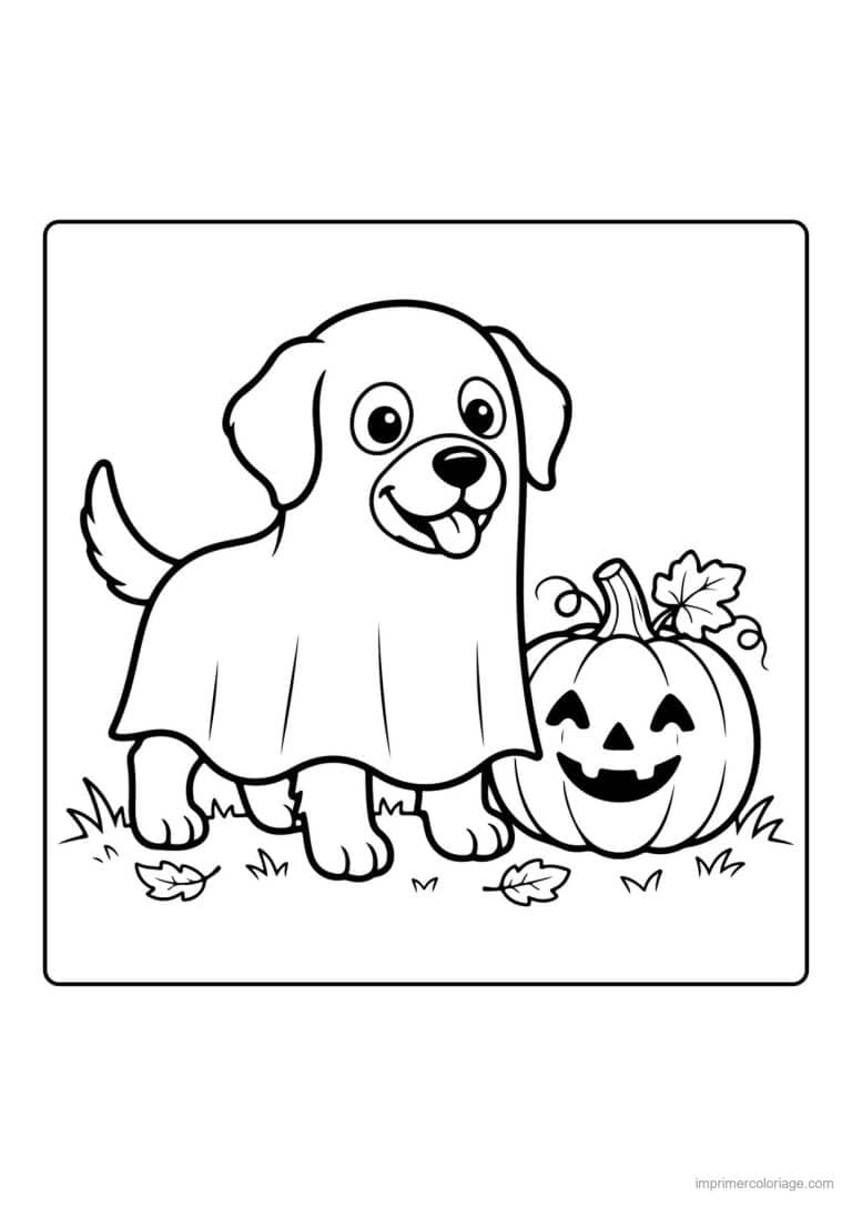 coloriage chiot deguise en fantome - dessin gratuit &agrave; imprimer