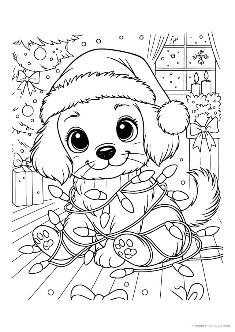 coloriage chiot emmele dans la guirlande - dessin gratuit &agrave; imprimer