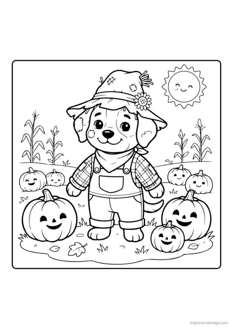 coloriage chiot epouvantail au potager - dessin gratuit &agrave; imprimer