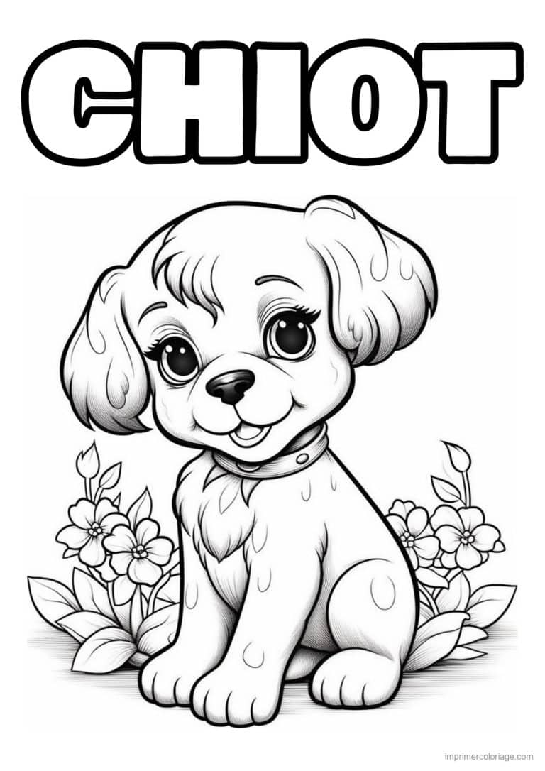 coloriage chiot grands yeux kawai - dessin gratuit &agrave; imprimer