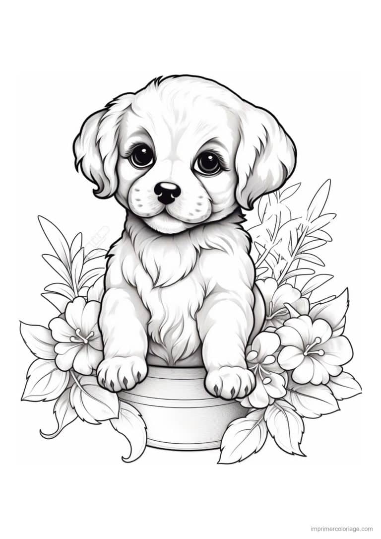 coloriage chiot installe dans un pot - dessin gratuit &agrave; imprimer