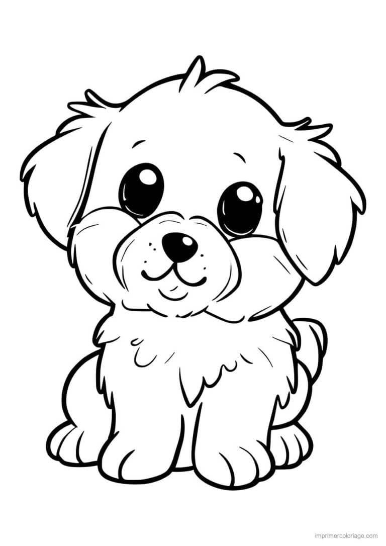 coloriage chiot kawai tout simple - dessin gratuit &agrave; imprimer